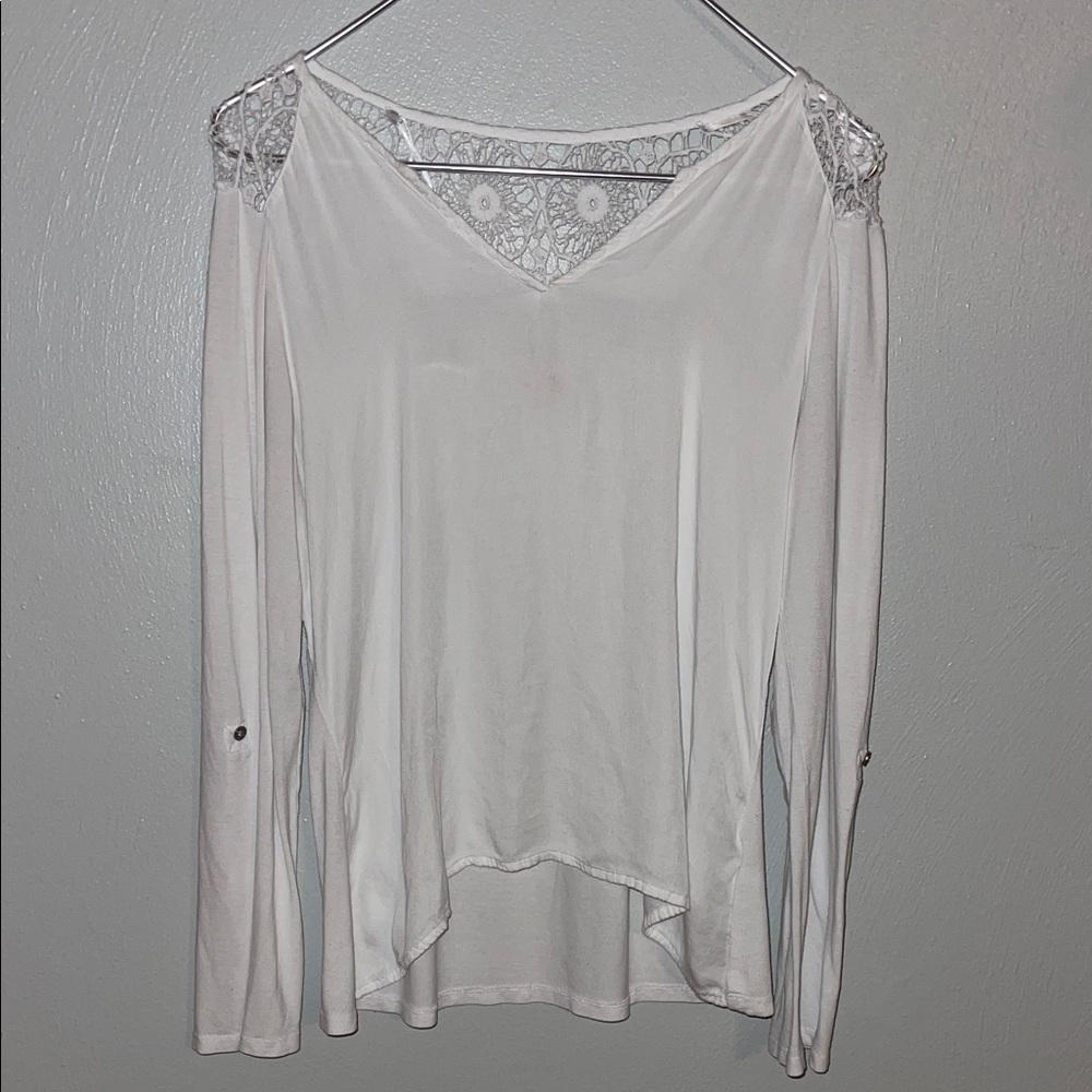 Esprit White Lace Yoke Top XL Boho Romantic Blouse